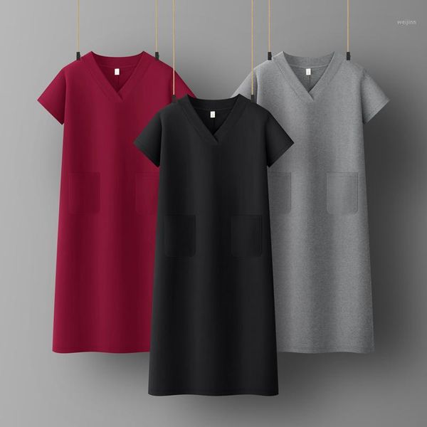 

spring summer woman cotton soft short sleeve dress casual satin camisole elastic female home beach dresses1, Black;gray