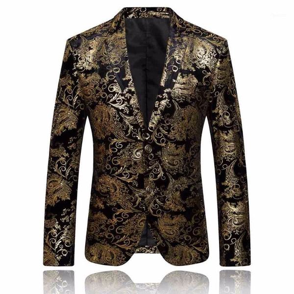 

gold blazer men floral casual slim blazers arrival fashion party single breasted male suit jacket plus size blazer masculino1, White;black
