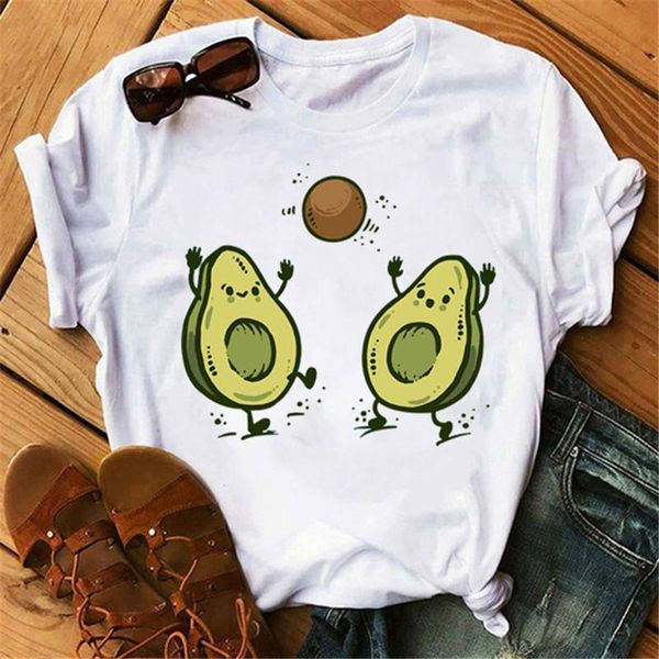 

women's t shirts fashion kawaii cartoon avocado short sleeve harajuku tshirt women casual avocado 90s graphic female t shirt bbyvyb, White