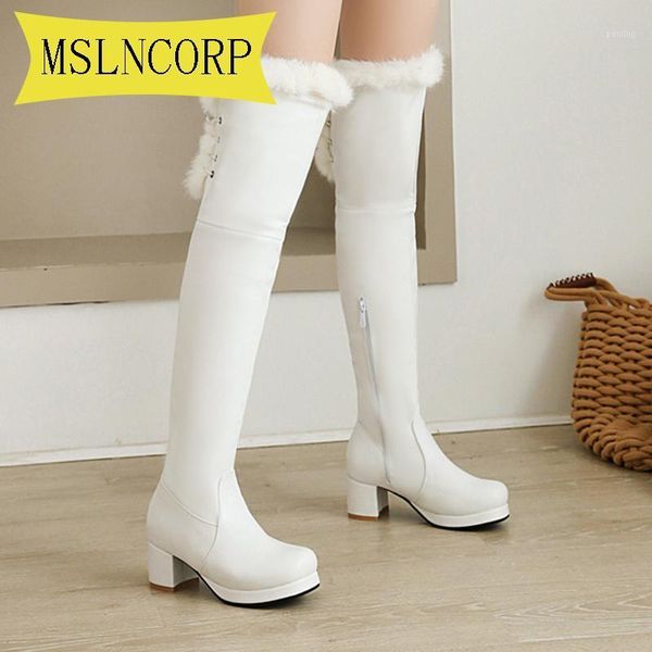 

plus size 34-43 winter high heel boots leisure elegant heels women shoes warm snow boots round toe thick heel leather1, Black