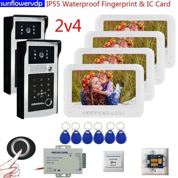 

7" video intercom ip55 waterproof video intercom fingerprint ic code with monitors door station for home1