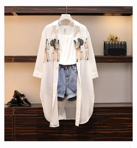 

women summer 3 pieces set women tank chiffon+ denim shorts set female suit casual clothing 3 piece plus size1, White