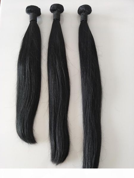 

9a thick ends -- factory price straight wave peruvian 100% virgin human hair bundle 95-100g per piece and 3 bundles lot hair, Black