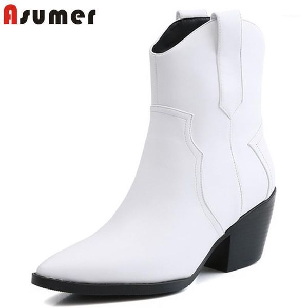 

asumer 2020 big size 45 ankle boots women pointed toe slip on autumn winter wedges shoes simple cowboy western boots woman1, Black