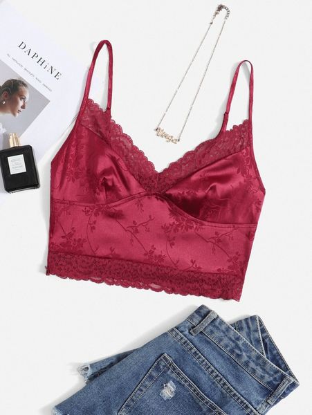 

jacquard lace trim cami f361#, White