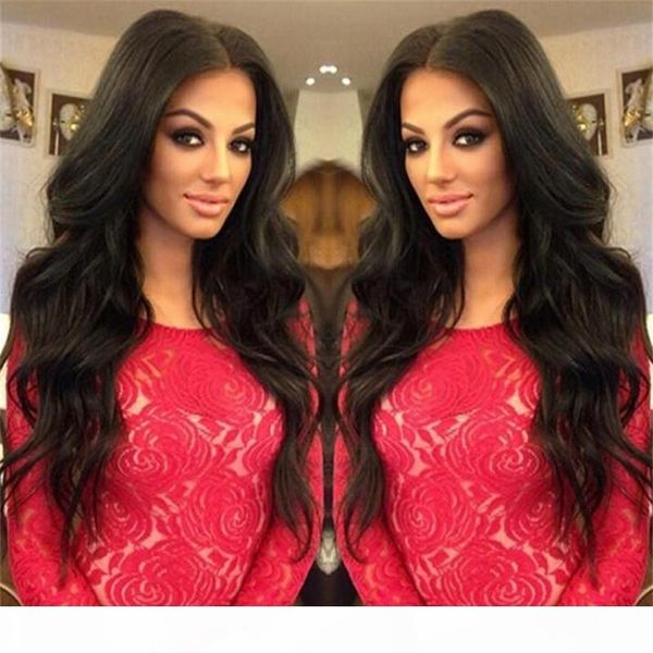 

8a unprocessed brazilian wave full lace human hair wigs 150%density wave full lace wigs with baby hair middle part ship, Black;brown