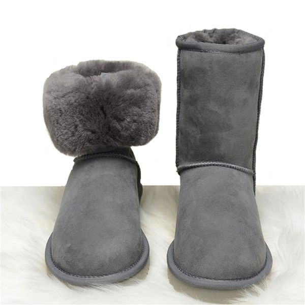 

2019 new fashion women plush snow boots 100% genuine cow leather winter boots fur warm women boots waterproof shoes y200723, Black