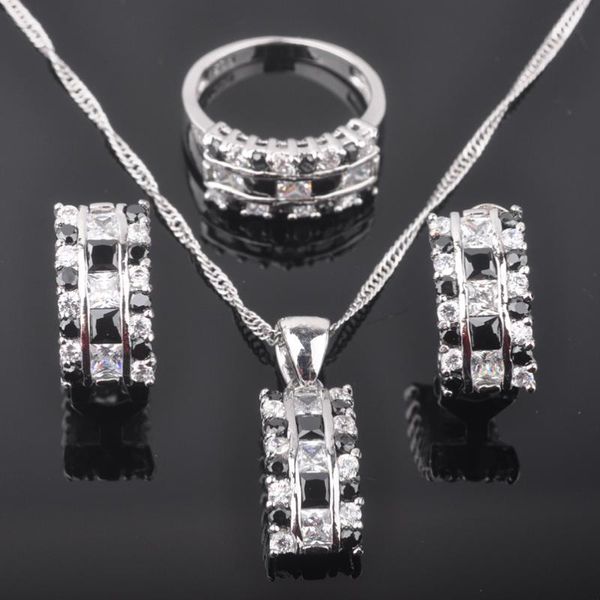 

fascinating black stone cubic zirconia women's silver plated jewelry sets earrings/pendant/necklace/rings qz0144