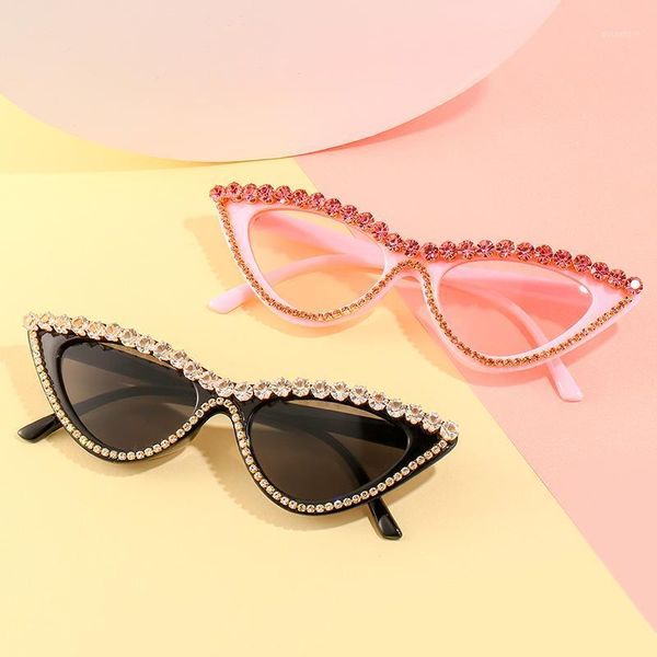 

2021 new cat eye sunglasses women men trend diamond decorate color lens brand designer luxury conspicuous black sun glasses1, White;black
