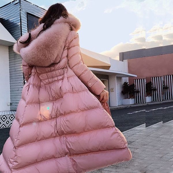 

female thicken warm winter down coat women large real natural fox fur white duck down parka hooded winter jacket women y201026, Black