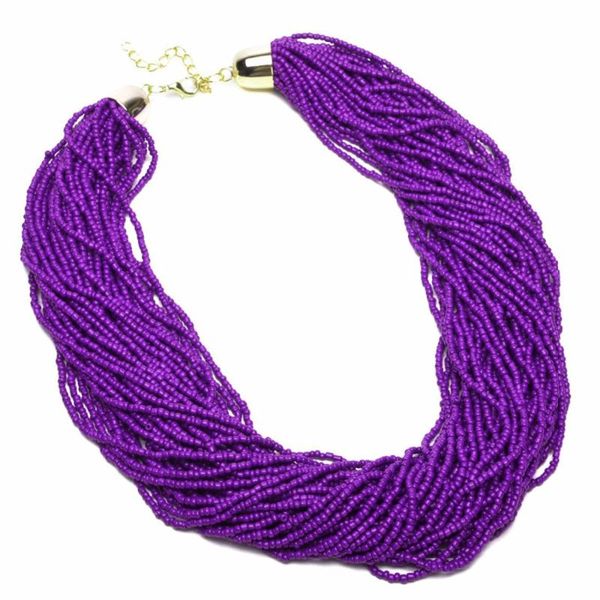 

bk vintage choker necklace for women multi color chain resin seed beads cluster choker statement bib pendant necklace, Golden;silver