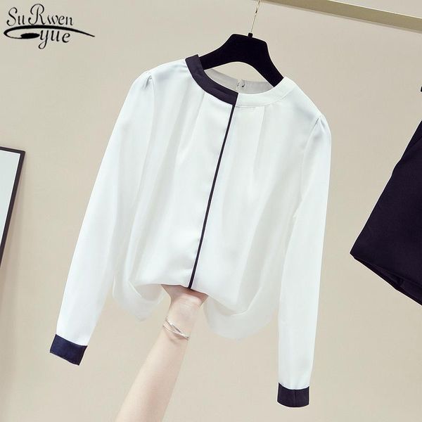 

korean women's chiffon blouse office lady style fashion women blouse slim stand collar white long sleeve women's shirt 11174