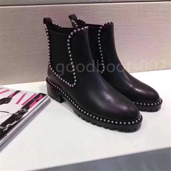 

высокое качество 2020 осенью и зимняя мода женские сапоги из бисера мартина сапоги на платформе толстые пятки черная круглая головка, Black