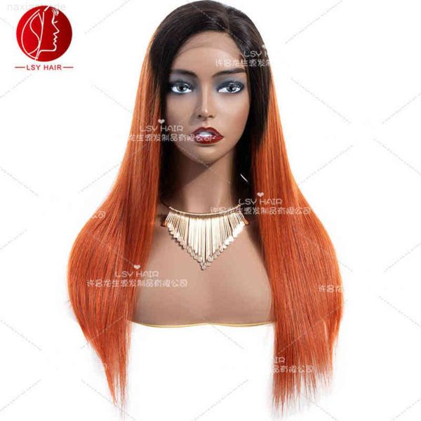 

1b / 350 13 * 4 front lace orange dyed gradient real wig wigs heaear, Black