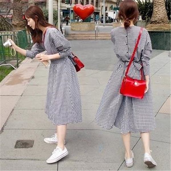 

pubwn dress korean hipster artistic plaid women's hipster slimming new korean style waist artistic plaid dress women's waist slimm, Black;gray
