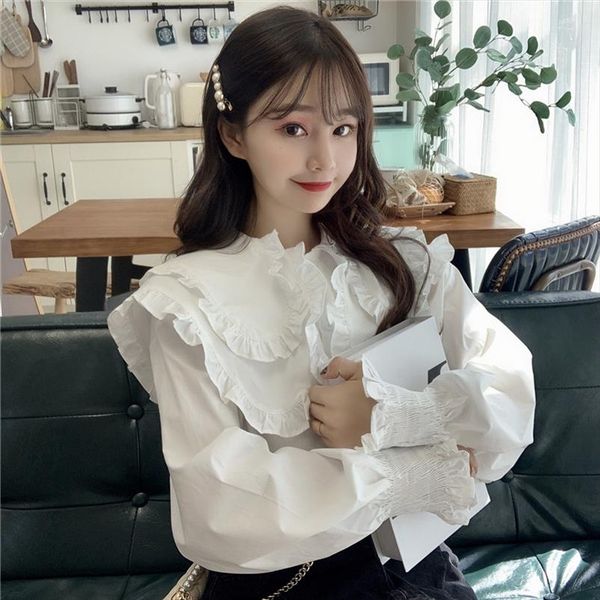 

sweet lolita shirt mori girls autumn spring fresh kawaii japanese style long sleeve white black solid blouse blusa feminina