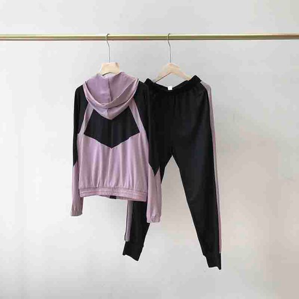 

woman tracksuit fashion new woman yoga set women quick dry hooded panelled suit casual womens designer tracksuits 2 colors size -xl, Gray