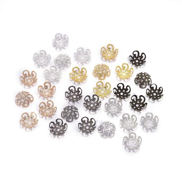 

100pcs 8 10mm gold metal hollow flower spacer beads end caps pendant diy charms connectors for jewelry making findings h bbyfvz, Silver