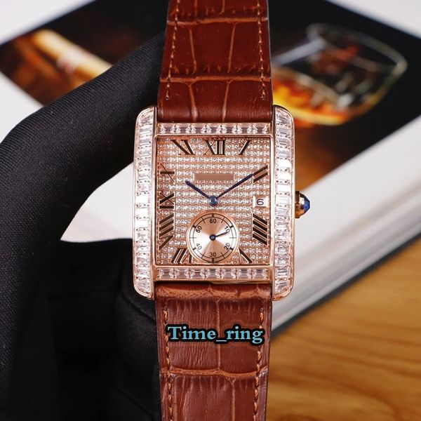 

edition w5330003 diamond dial rose gold diamond case cal.1904-ps mc automatic movement mens watch brown leather strap designer watches, Slivery;brown