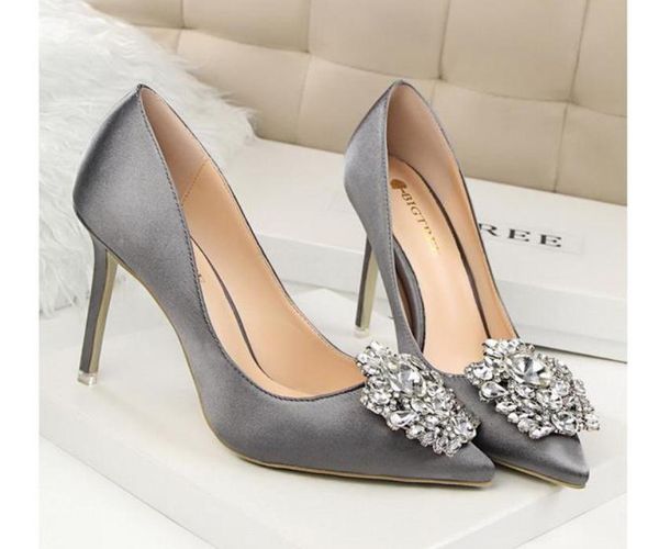 

women's shoes spring autumn high fine heel pointed end silk and satin @qlp, Black