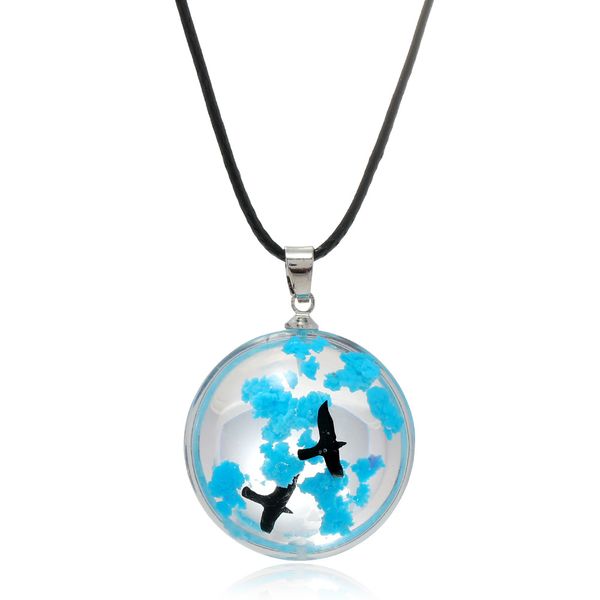 

new blue sky and white clouds bird necklace eagle luminous resin ball pendant handmade necklace, Silver