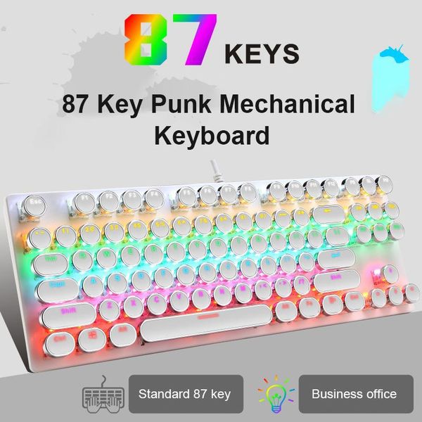 

2021 selling wired punk mechanical keyboard round key cap 87 keys blue axis gaming competitive office notebook keyboard