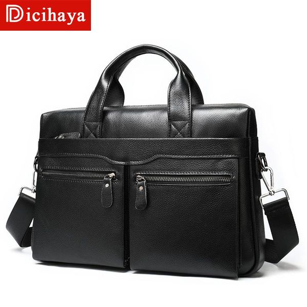 

dicihaya leather male dual function lapbags men's briefcase messenger bag genuine leather multifunctional office totes bag