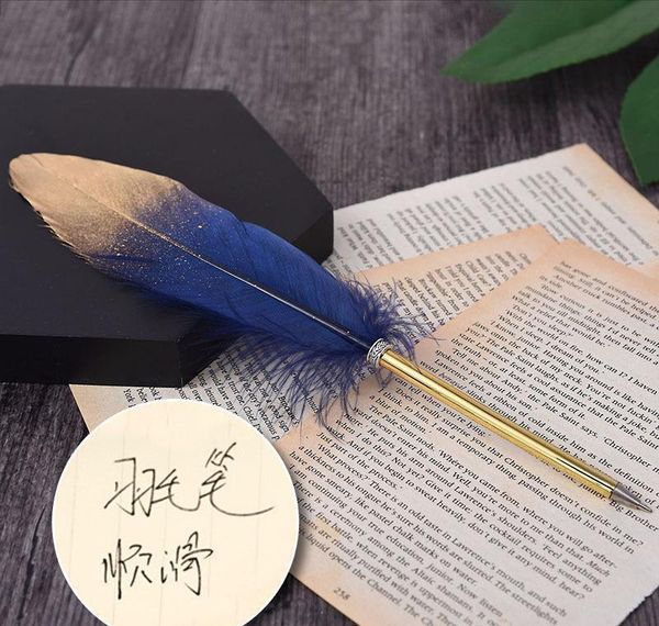 

ostrich feather quill ballpoint pen for wedding signature birthday party gift home decor wmtplw loveshop01, Blue;orange
