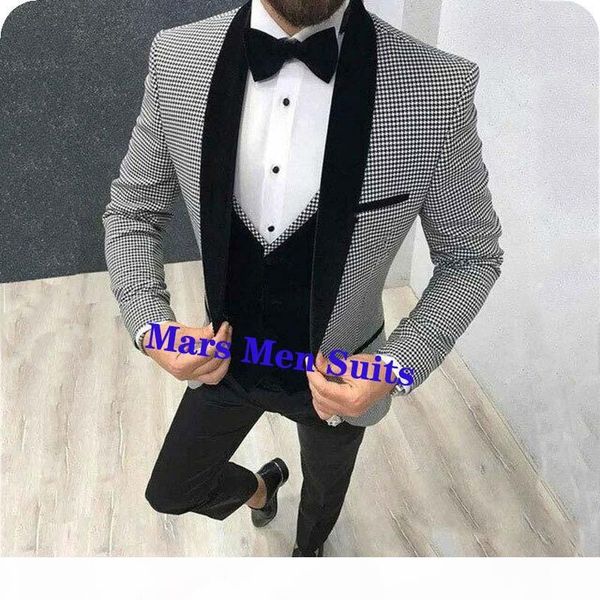 

hadesome tailored black white pattern men suit groom wedding suits for men slim fit 3 pieces tuxedo custom made prom blazer terno masculino, White;black