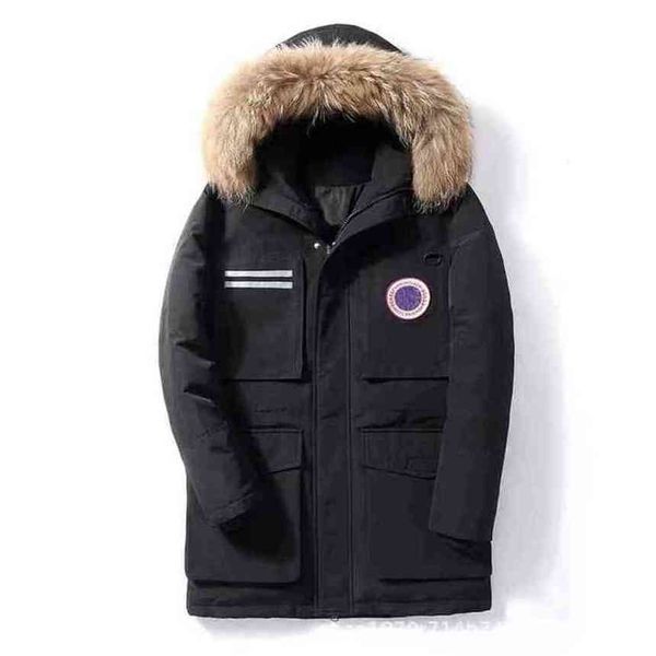 

designer luxury winter outdoor canadian map table two stripes down mens womens thickened medium long knee gooses warm jacket s-3xl, Black