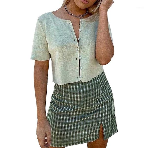 

solid color basic knitted half-sleeved bottoming shirt fashion harajuku girl single-breasted casual t-shirt1, White