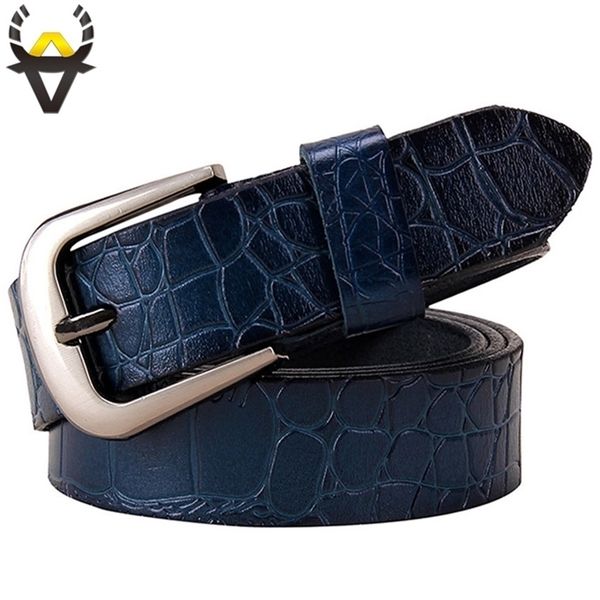 

genuine leather belts for women fashion pin buckle woman belt second layer cow skin strap female width 2.8 cm blue 220210, Black;brown
