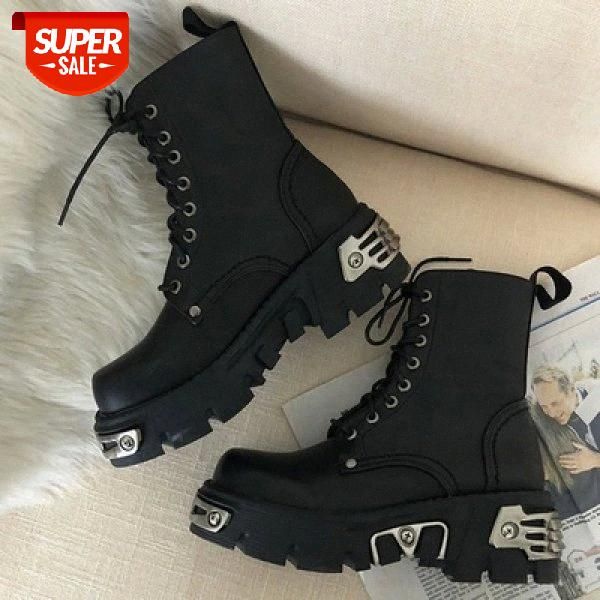 

punk style women ankle boots women's motorcycle boot fashion ladies chunky shoes black big size wedges platform boots #il3j