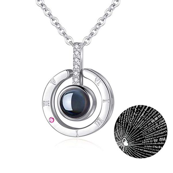 

chains drop 100 languages i love you projection pendant necklace for women, Silver