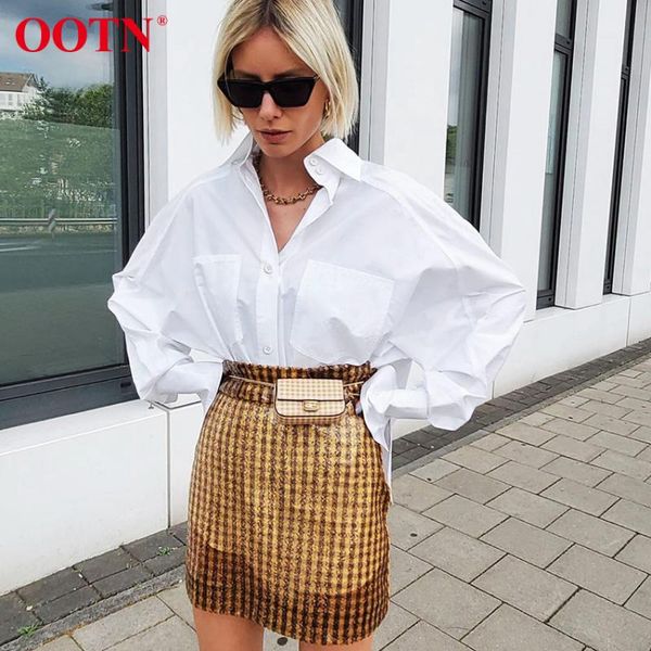 

women's blouses & shirts ootn batwing sleeve blouse turn-down collar pocket office ladies white shirt spring autumn elegant woman fashi