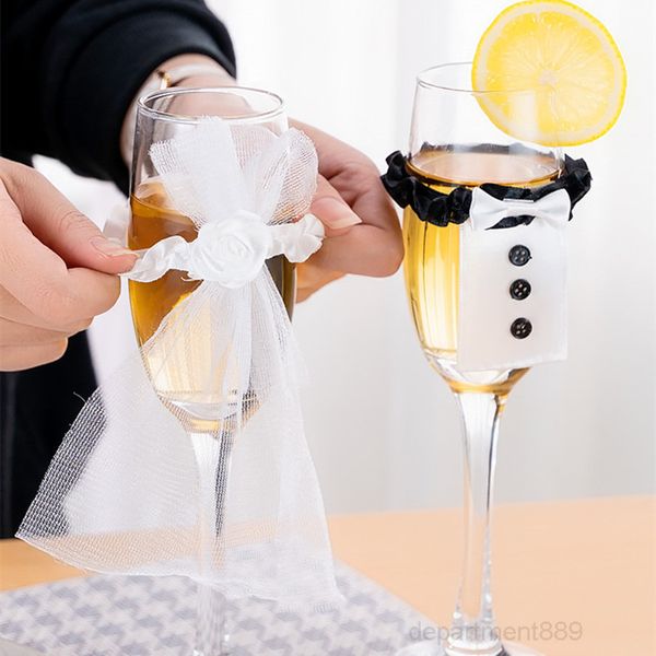 

new weddingtable decoration wine cover glass bride groom champagne cup flutes glasstoasting wedding gift owa962