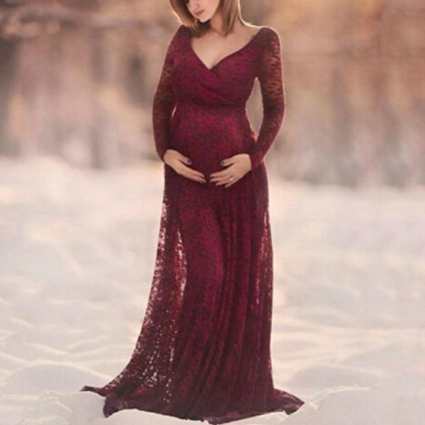 

v neck dress lace long dress for mother pregnancy dress sizexl, Black;pink