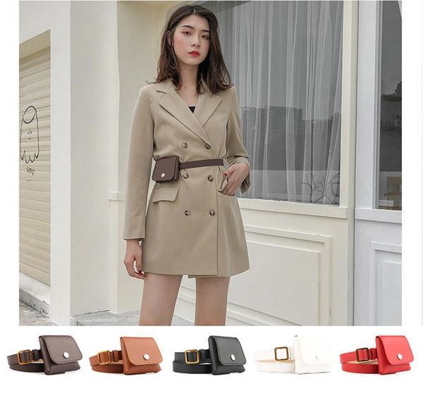 

new fashion women belt bags solid color shoulder waist bags women pu leather fanny packs casual purse wallet chest belt bag, Black;brown