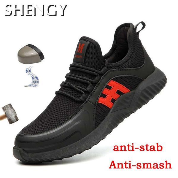 

work shoes men safety casual steel head breathable outdoor sports shoes puncture protective boots comfortable industrial, Black