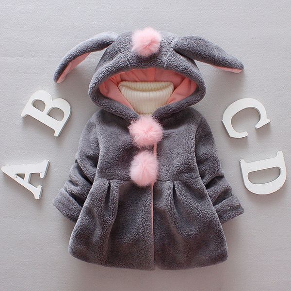 

girl cute children kids girls 2019 fashion lovely venonat rabbit ears hooded keep warm coat jacket clothes casaco infantil 1029, Blue;gray