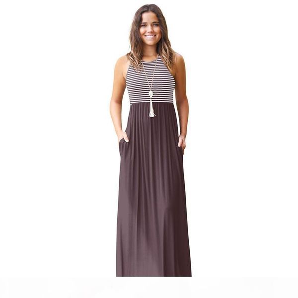 

stripe sleeveless dress round neck maxi dress summer long dresses fashion women clothes drop ship 220128, Black;gray