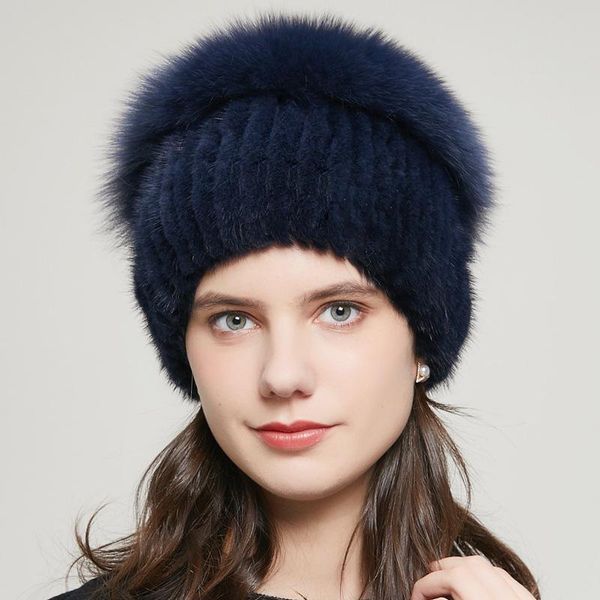

beanie/skull caps gyr-03 style women's mink knitted elastic hat fur winter warm thickened all-matching, Blue;gray