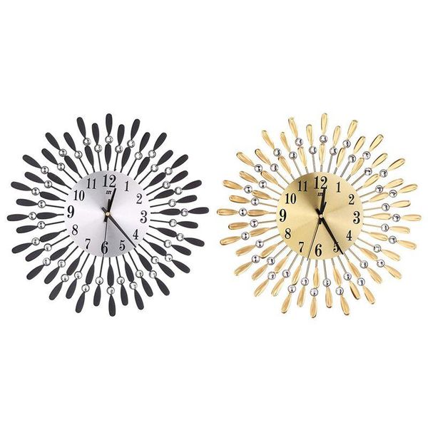 

15 inch 3d large wall clock shiny rhinestone sun style modern living room decor