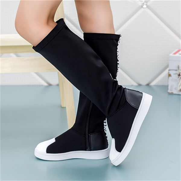 

child boots for girls fashion jackboots kids baby knee boots shoes shell head autumn lycra stretch fabric children single shoes y200104, Black;grey