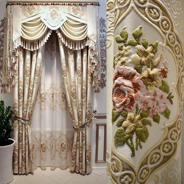 

european style classic curtains customized jacquard thickened curtains for living room bedroom floral embroidered