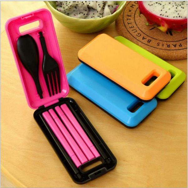 

fork separable spoon detachable cutlery plastic chopsticks set for school office travel camping picnic 4 colors