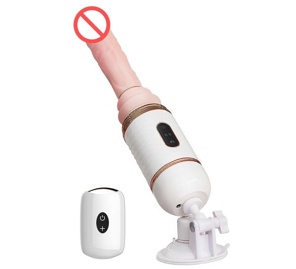 Mobili sessuali ricaricabili Spingendo il dildo Riscaldato Dildo Gun Sex Machine Telecomando Wireless Telecomando Retrattile Penis Vibratore Masturbazione Donne