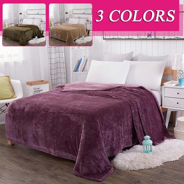 

blankets soft warm coral fleece flannel solid color sofa cover blanket towel bedspread portable car travel 4 size