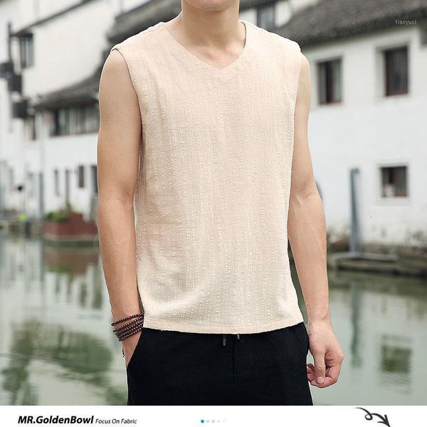 

mrgoldenbowl man summer 2020 chinese style linen vest mens loose cotton and linen sleeveless tank male thin oversize clothes1, White;black