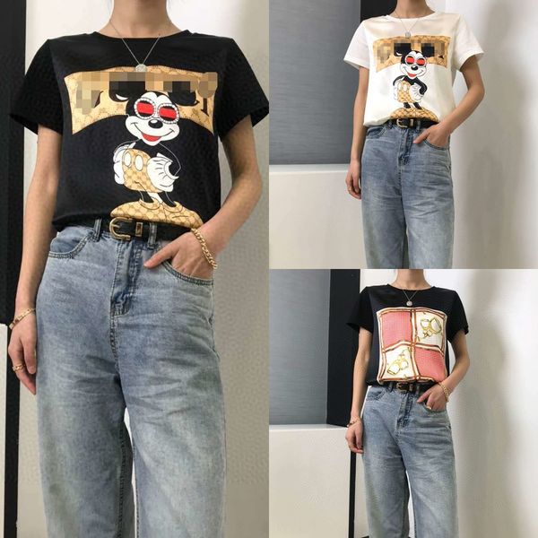 

2020 summer style new silk splicing pullover t-shirt pullover crew neck printed women's t-shirt cpo9s, White